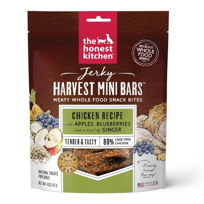 The Honest Kitchen Jerky Harvest Mini Dog Treats – Chicken, Apples, & Blueberries –  4oz Pouch