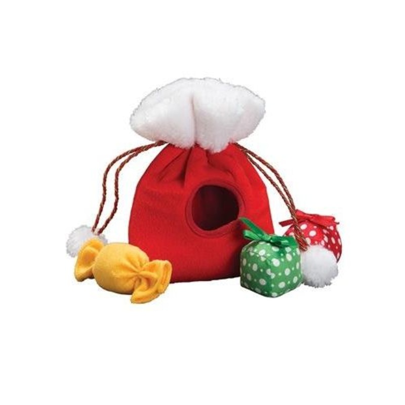 Patchwork Pet Santa Bag with Presents & Candy 10 Dog Toy
