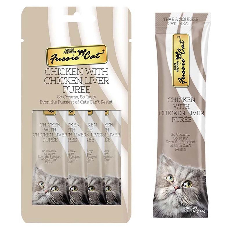 Fussie Cat Chicken with Chicken Liver Puree Lickable Cat Treats 4 Pk