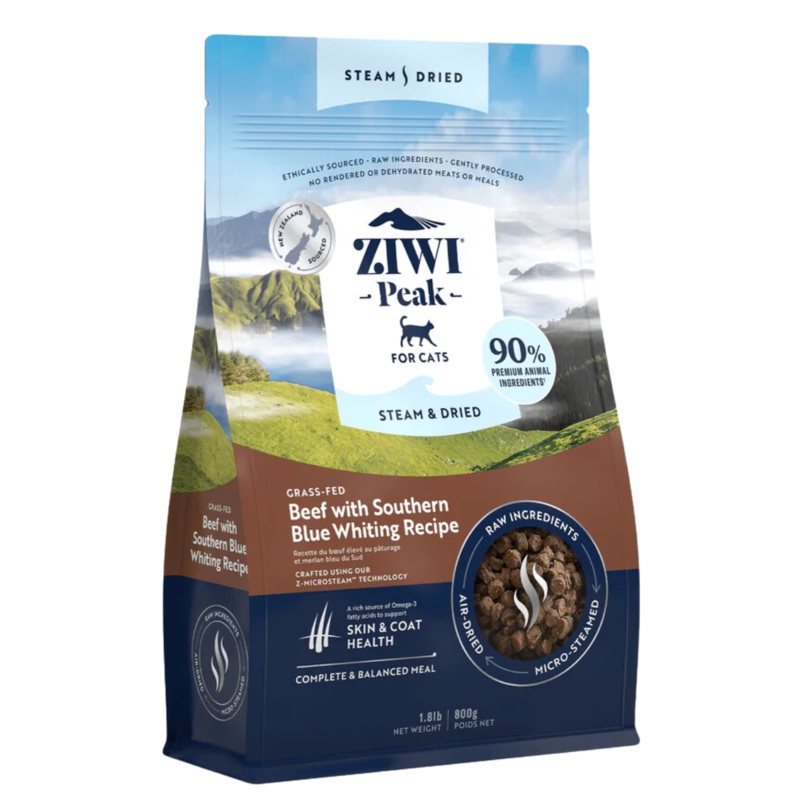 Ziwi Peak Steam-Dried Cat Food –  Beef & Southern Blue Whiting – 1.8lb Bag