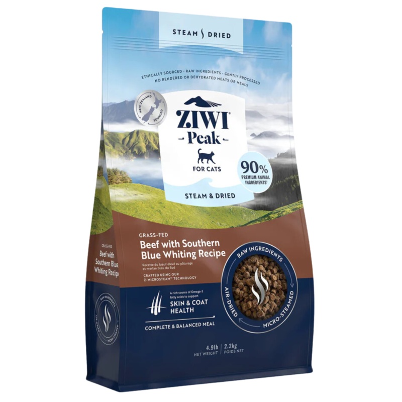 Ziwi Peak Steam-Dried Cat Food –  Beef & Southern Blue Whiting  – 4.9lb Bag