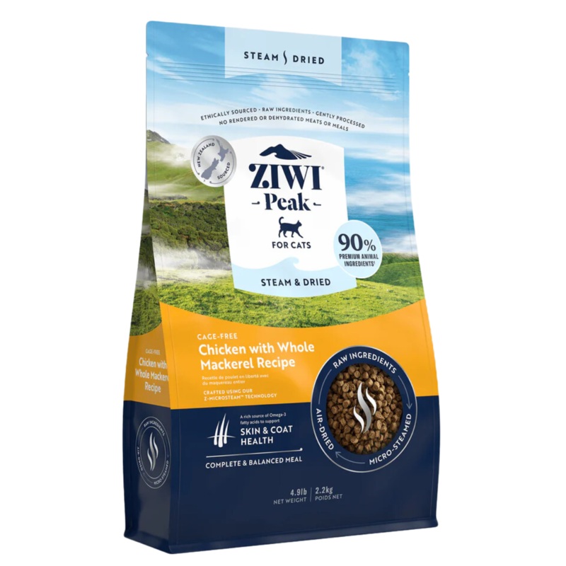 Ziwi Peak Steam-Dried Cat Food –  Chicken & Whole Mackerel – 4.9lb Bag