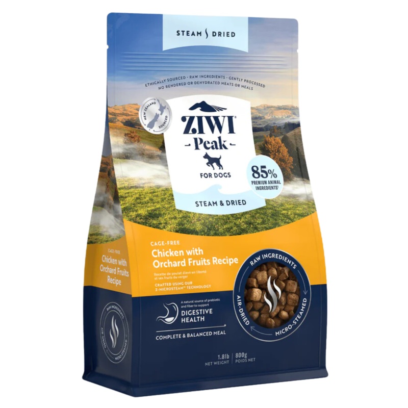 Ziwi Peak Steam-Dried Dog Food – Chicken & Orchard Fruits – 1.8lb Bag