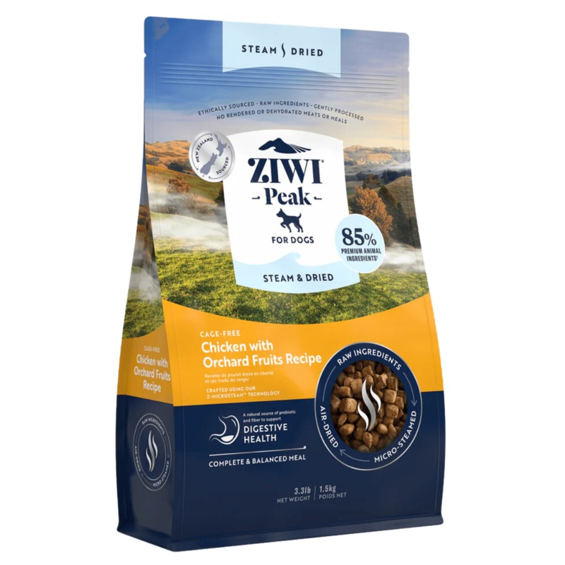 Ziwi Peak Steam-Dried Dog Food – Chicken & Orchard Fruits – 3.3lb Bag