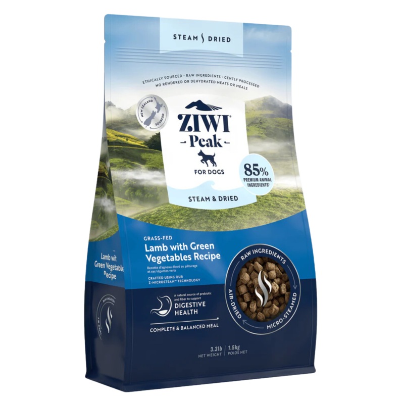 Ziwi Peak Steam-Dried Dog Food – Lamb & Green Vegetables -3.3lb Bag