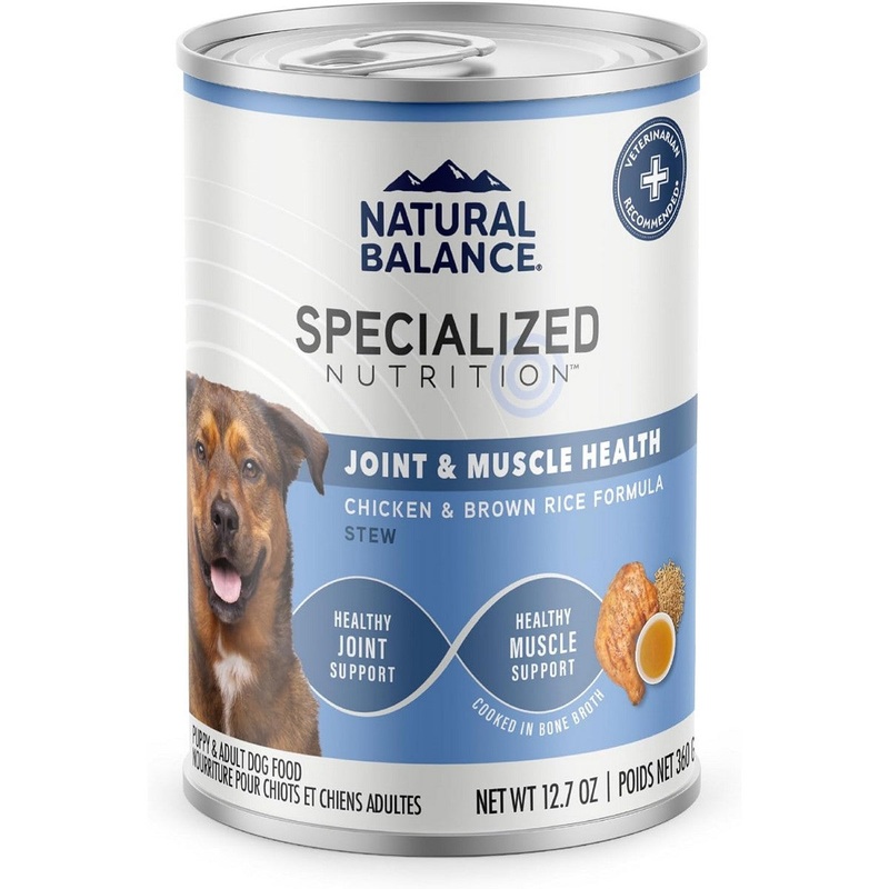Natural Balance Joint & Muscle Health Wet Dog Food  – Chicken & Brown Rice Stew – 12.7oz Can