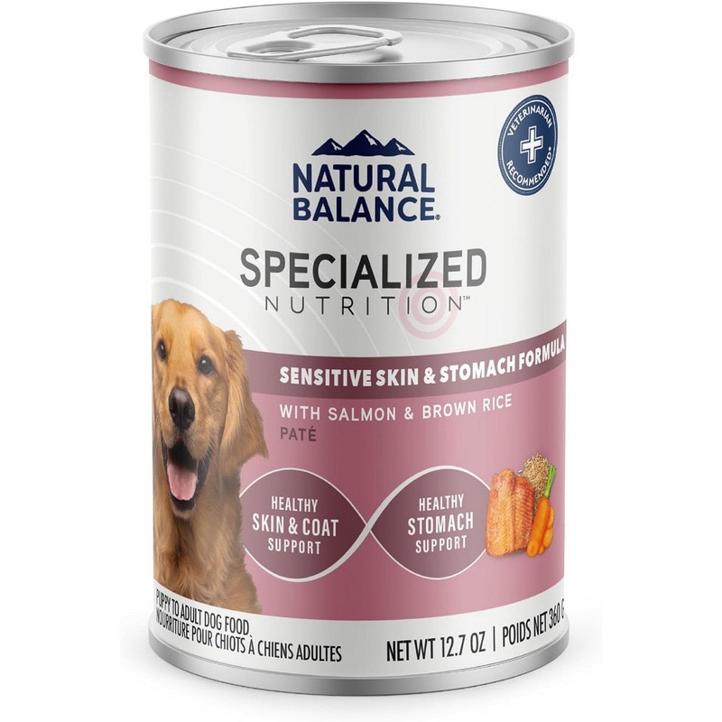 Natural Balance Sensitive Skin & Stomach Wet Dog Food – Salmon & Brown Rice Pate – 12.7oz Can