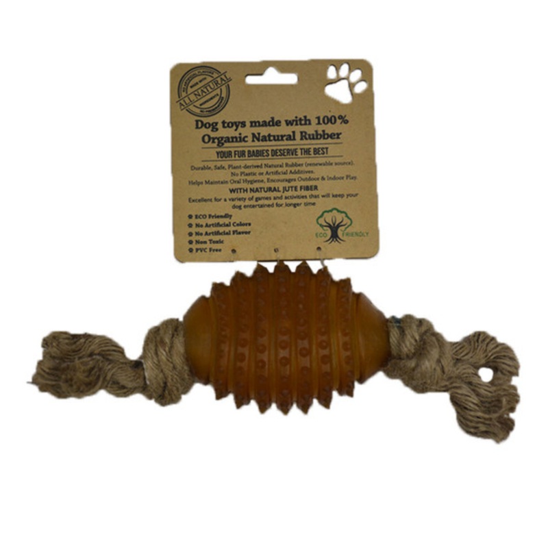 Indipets 100% Organic Rubber Studded Rugby Ball with Jute Rope Dog Toy 11