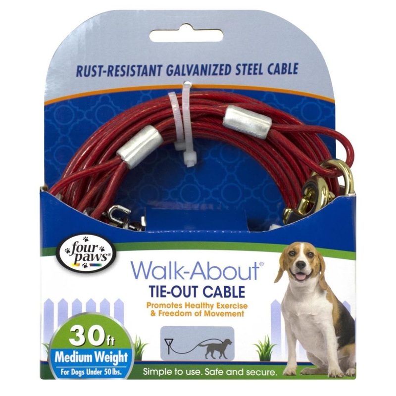 Four Paws Walk-About Tie-Out Cable – Medium Weight 30 Feet