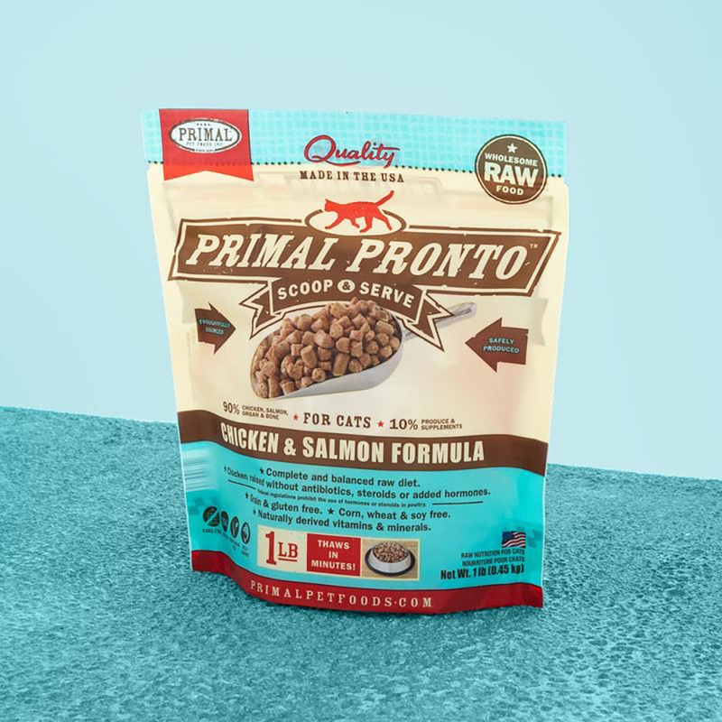 Primal Raw Frozen Pronto Chicken & Salmon Formula Cat Food 1lb