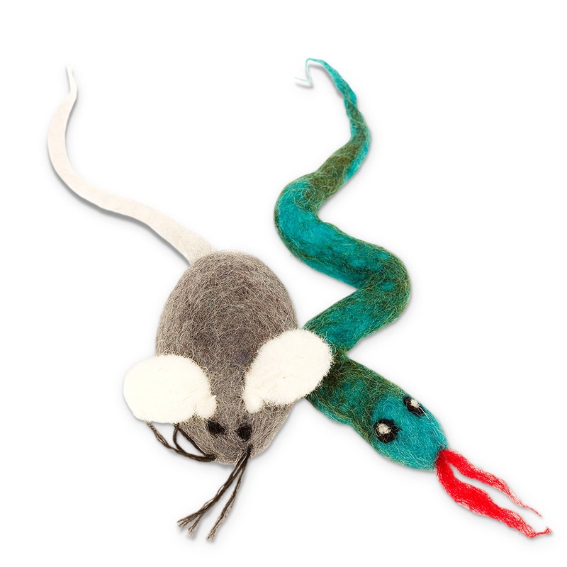 Distinctly Himalayan Karma Cat Wool Toy Snake & Mouse