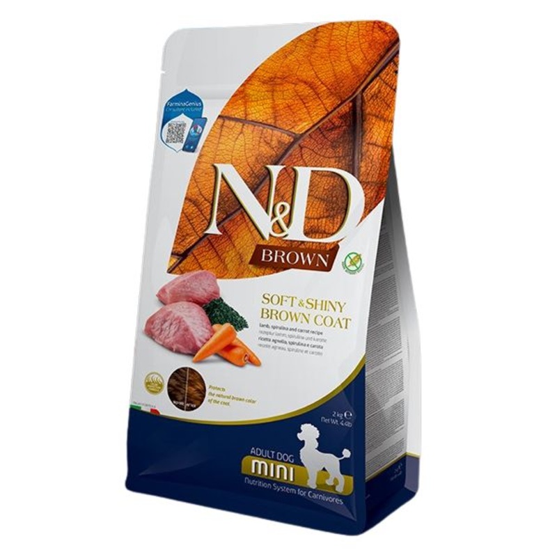 Farmina N&D Brown Coat Dry Dog Food – Lamb, Norwegian Kelp, & Carrot, Mini Kibble – 4.4lb