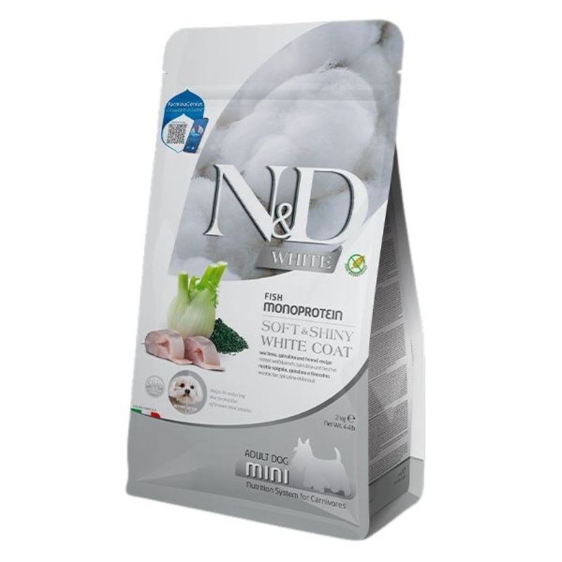Farmina N&D White Coat Dry Dog Food – Sea Bass, Kelp, & Fennel, Mini Kibble – 4.4lb