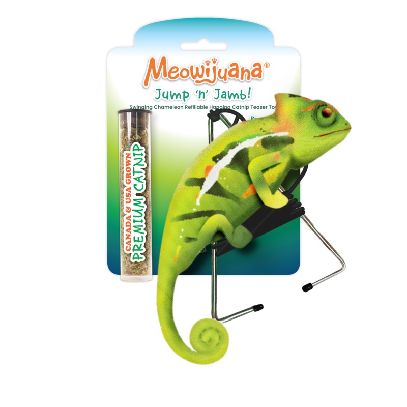 Meowijuana Jump ‘n’ Jamb – Chameleon – Refillable Catnip Swinging Cat Toy