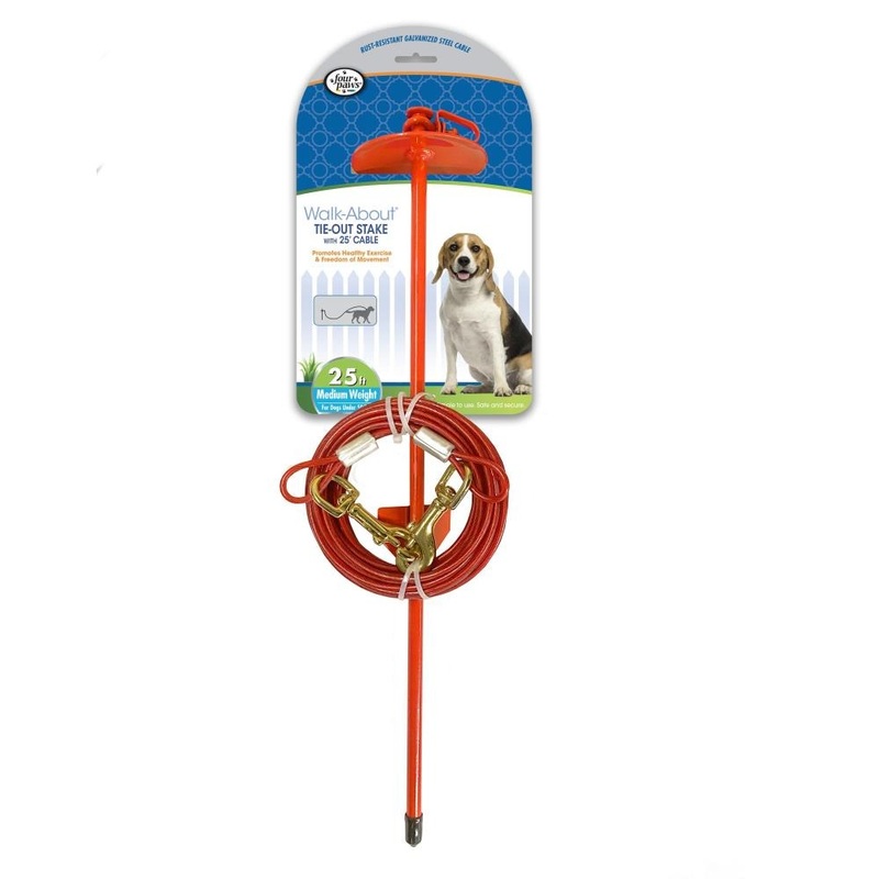 Four Paws Walk-About Tie-Out Stake With Cable 25 Feet