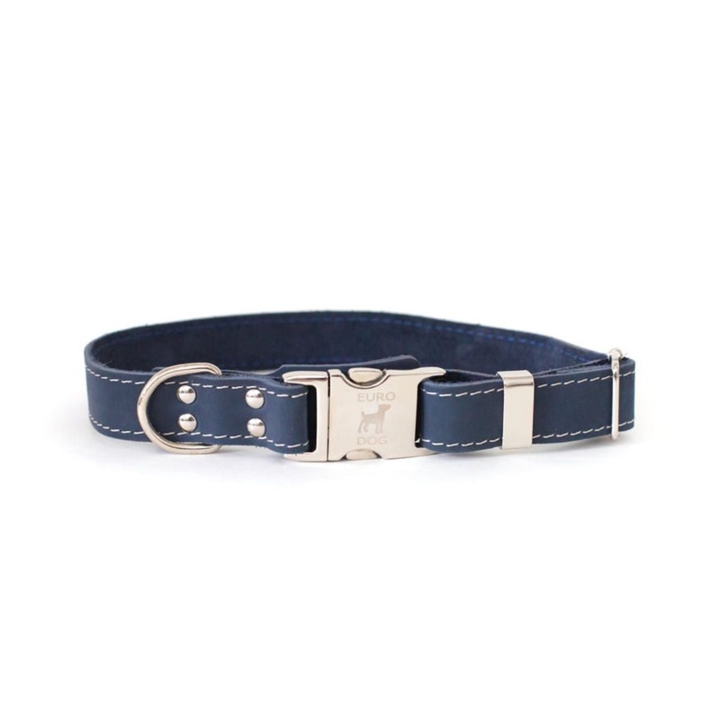 Euro-Dog Quick-Release Leather Dog Collar Large Navy