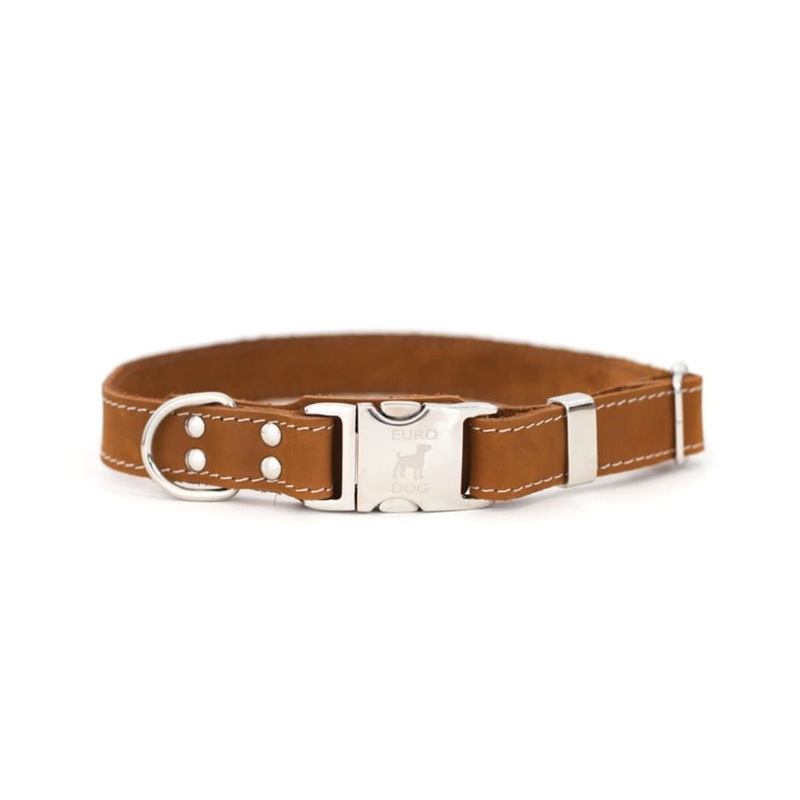 Euro-Dog Quick-Release Leather Dog Collar Medium Brown