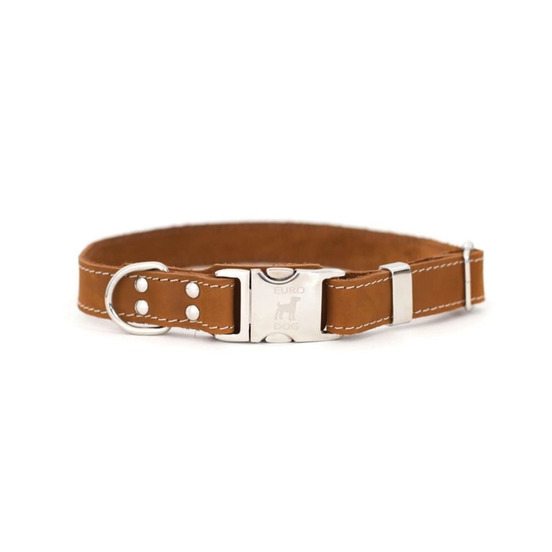Euro-Dog Quick-Release Leather Dog Collar Small Brown