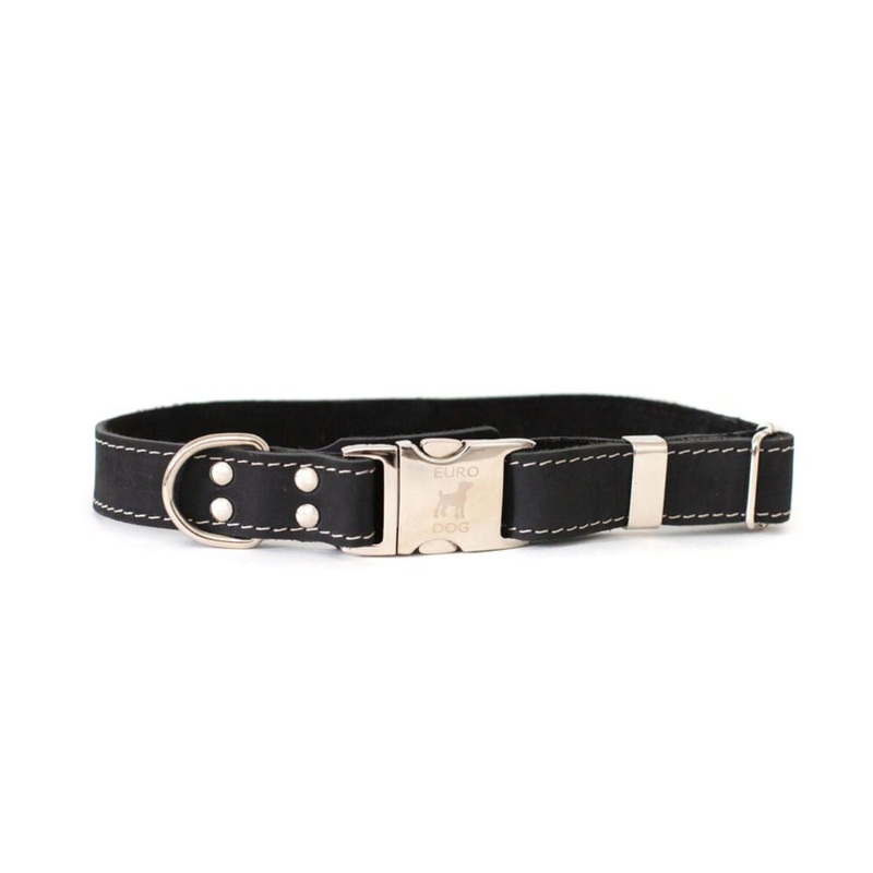 Euro-Dog Quick-Release Leather Dog Collar X-Small Black