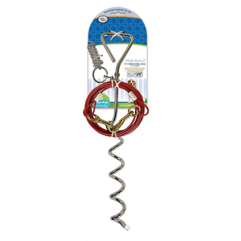 Four Paws Walk-About Combo Dog Tie-Out Stake With Cable 15 Feet