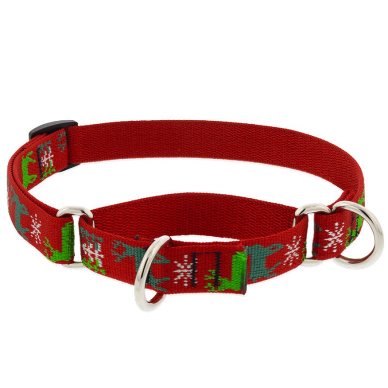 Lupine Martingale Training Collar 3/4 Wide 10-14 Neck Size Happy Holidays Red