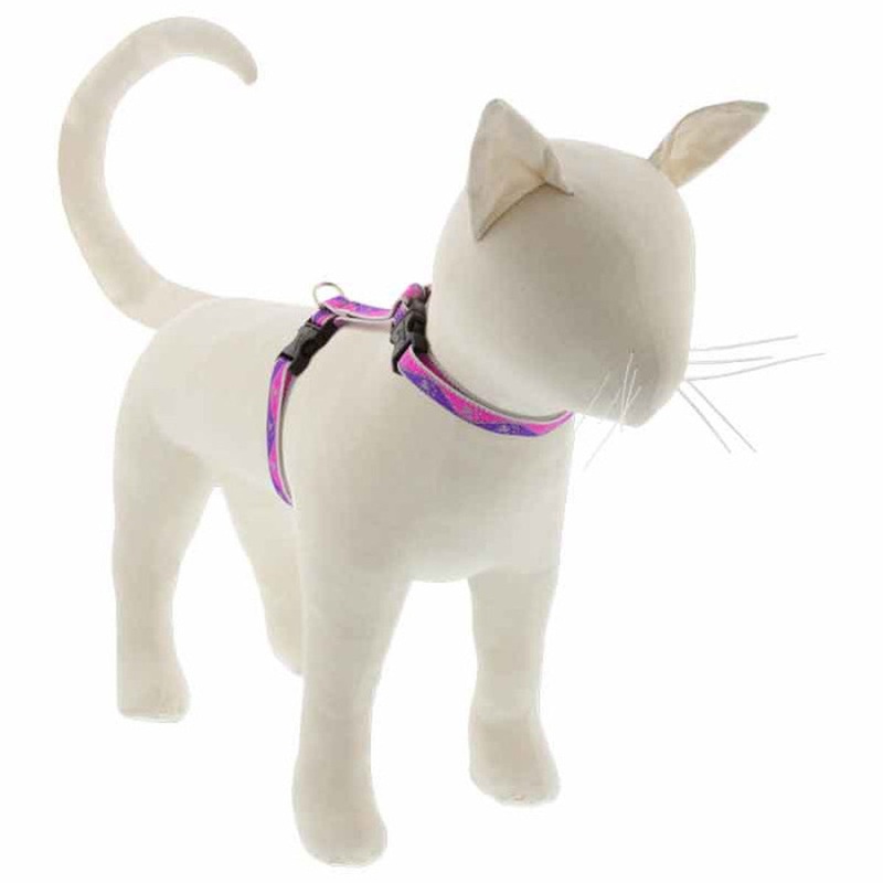 Lupine Reflective H-Style Cat Harness 1/2 Wide 9-14 Girth Pink Paws