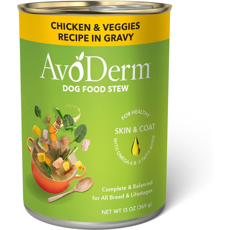 AvoDerm Grain-Free Wet Dog Food –  Chicken with Vegetables Stew – 13oz Can