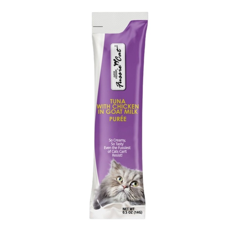 Fussie Cat Tuna Chicken in Goat Milk Puree Cat Treats 4Pk
