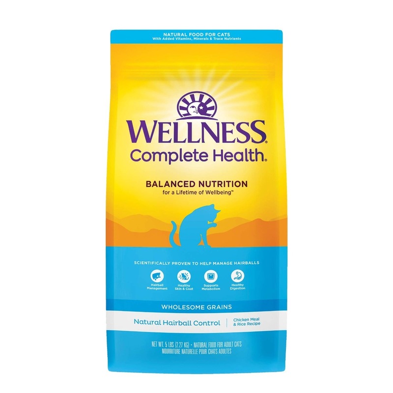 Wellness Complete Health Hairball Control Chicken & Rice Dry Cat Food, 5 Pound