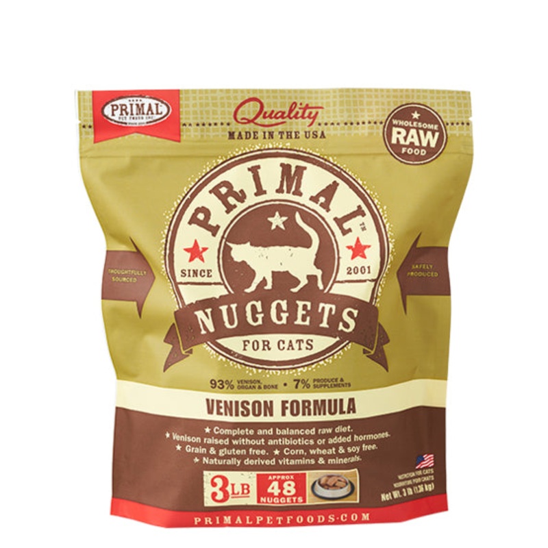 Primal Raw Frozen Nuggets Venison Formula Raw Diet for Cats 3lb
