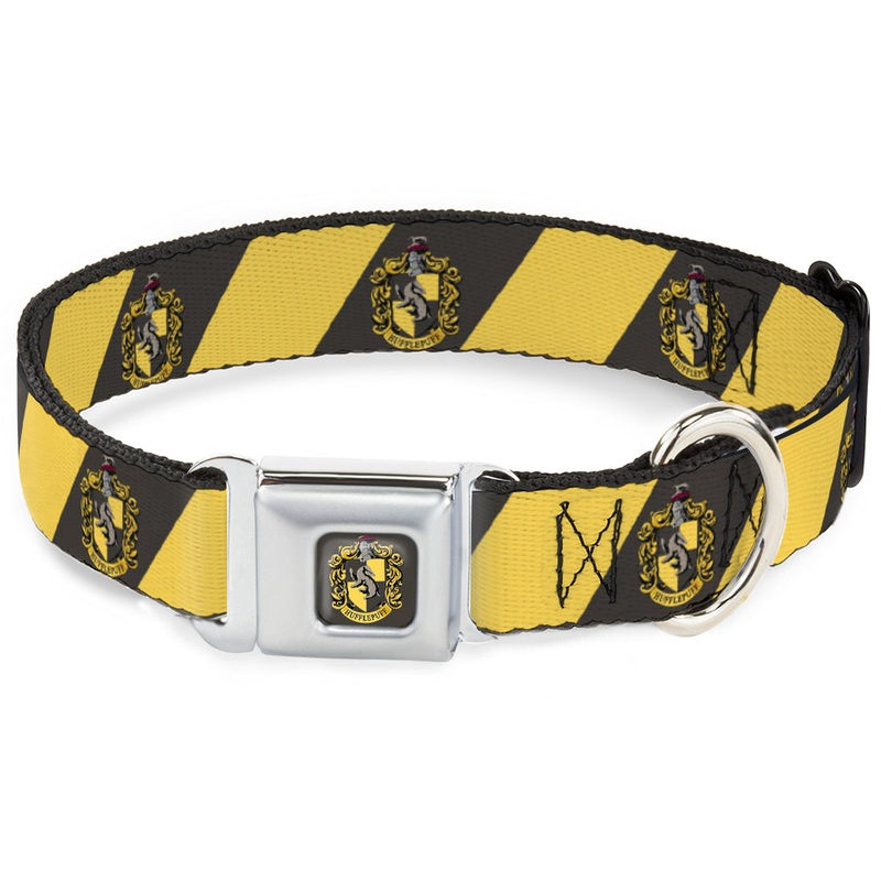 Buckle-Down HUFFLEPUFF Crest Full Color Charcoal Gray Seatbelt Buckle Collar 16-23