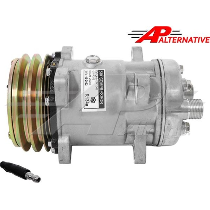 Sanden SD510, 5 1/4 2 Groove Clutch, Horizontal Tube O-Ring for Ford/New Holland & Massey Ferguson