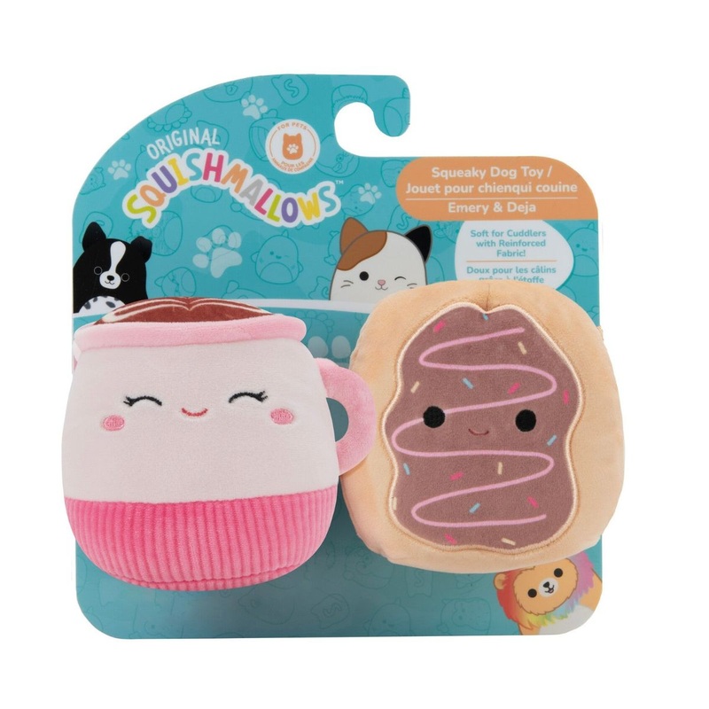Squishmallows Squeaky Plush Dog Toys Cafe 2-Pack Emily & Deja