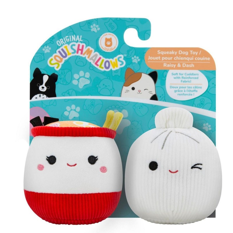 Squishmallows Squeaky Plush Dog Toys Soups 2-Pack Raisy & Dash