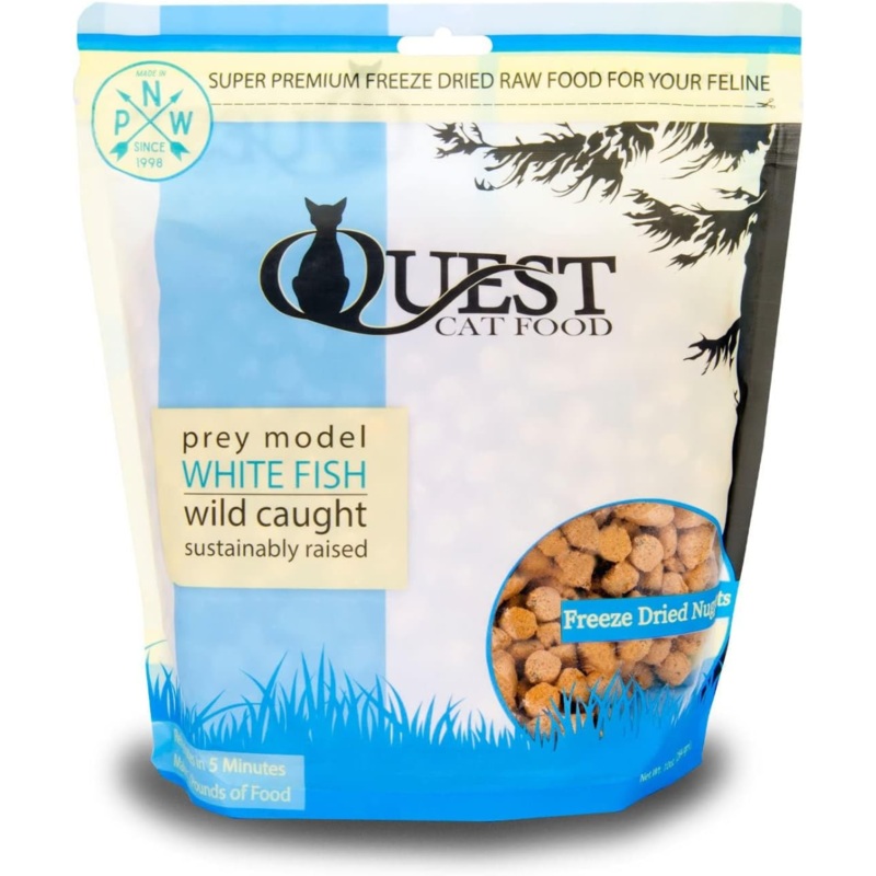 Steve’s Real Food Quest Super Premium Freeze Dried Raw Cat Food, White Fish Recipe, 10oz, Prey Model Diet, Wild Caught & Sustainably Raised, Antibiotic Free, Made in The USA