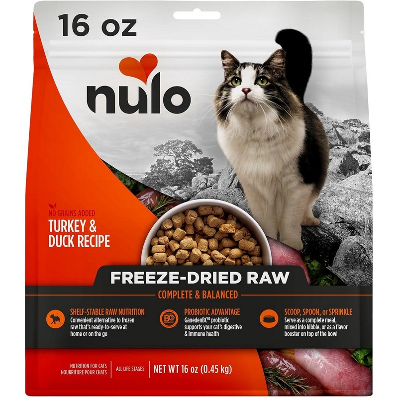 Nulo Freeze-Dried Raw Grain Free Cat Food – Turkey & Duck, 16oz Bag