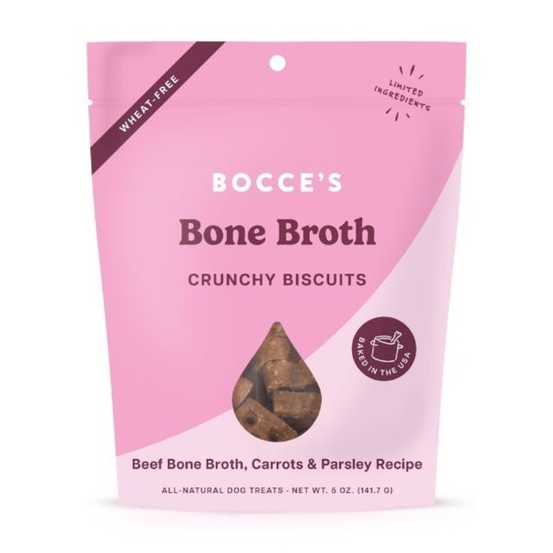 Bocce’s Crunchy Dog Biscuits Bone Broth Recipe Beef Bone Broth Carrots & Parsley,  5 oz