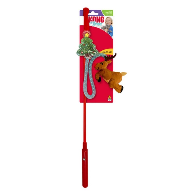 Kong Holiday Teaser Light-Up Reindeer Wand Cat Toy