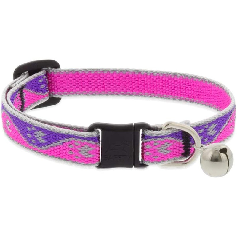 Lupine Reflective Cat Collar 1/2 Wide X 8-12 Size Neck Pink Paws With Bell