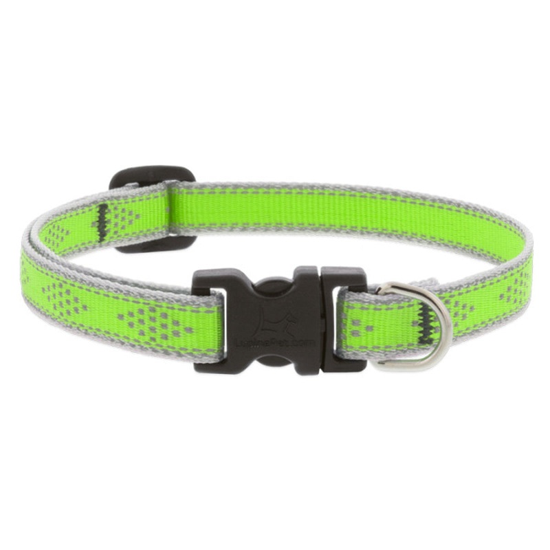 Lupine Reflective High Lights Dog Collar 1/2 Wide 8-12 Neck Size Green Diamond