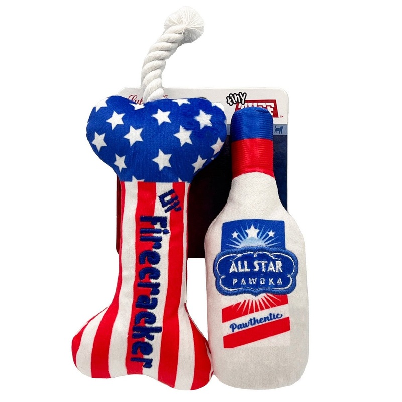 Lulubelle Tiny Tuff Red White & Booze Dog Toys 2Pk