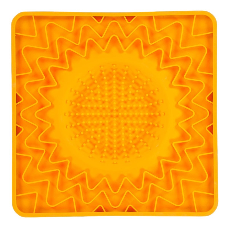 Messy Mutts Framed Spill Resistant Silicone Dog Lick Bowl Mat Enrichment Dog Feeder Orange