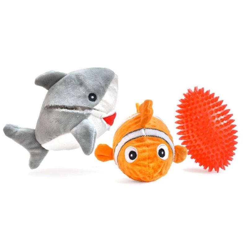 PatchWork Pet Prickles Great White With Fish 5 Dog Toy