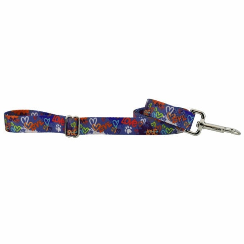 2 Hounds Design Love Graffiti Blue Dog Leash 6′