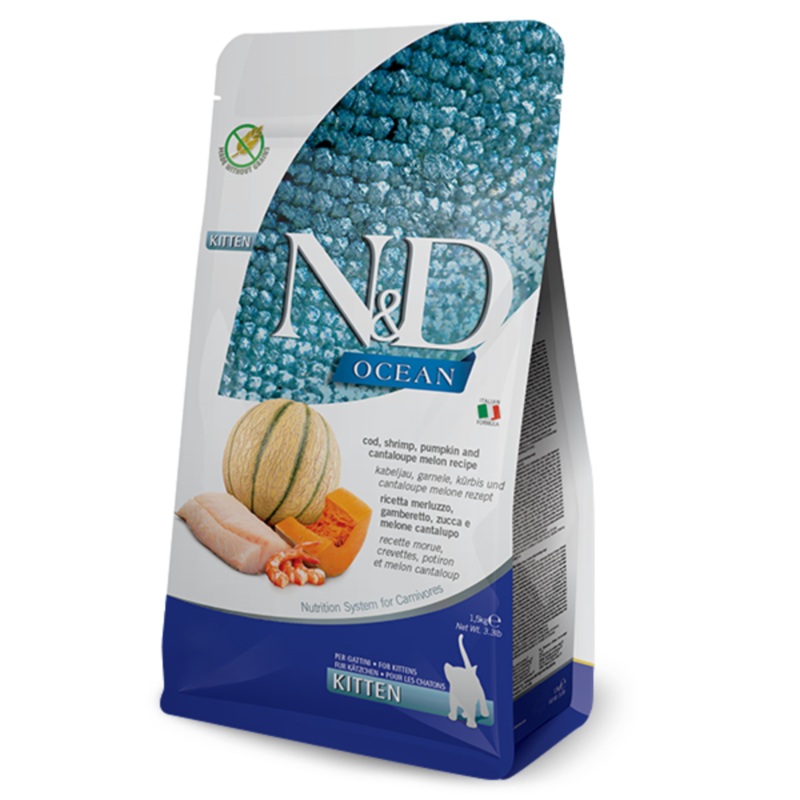 Farmina N&D Ocean Grain-Free Kitten Dry Cat Food – Cod, Shrimp, Pumpkin & Cantaloupe – 3.3lb