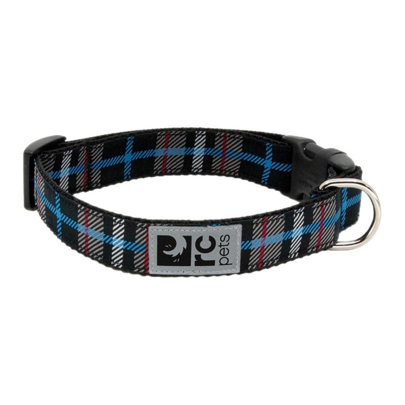 RC Pets Clip Collar Black Twill Plaid 1 Width Medium