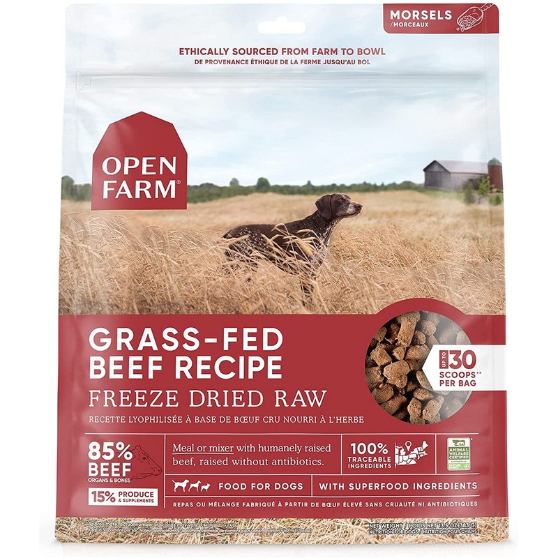 Open Farm Freeze-Dried Raw Dog Food – Grass-Fed Beef – 13.5oz Bag