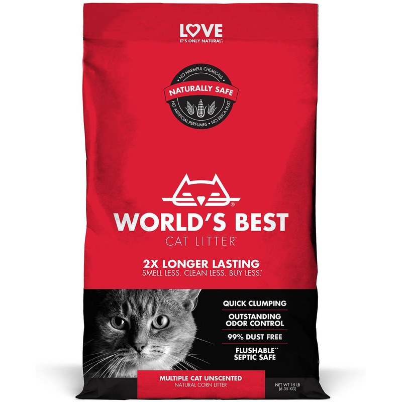 World’s Best Multi-Cat Unscented Clumping Corn Cat Litter 15lb