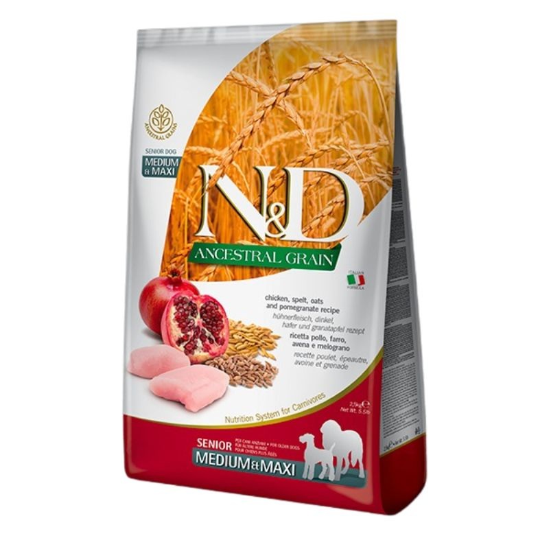 Farmina N&D Ancestral Grains Senior Dry Dog Food – Chicken & Pomegranate, Medium/Maxi Kibble – 26.5lb