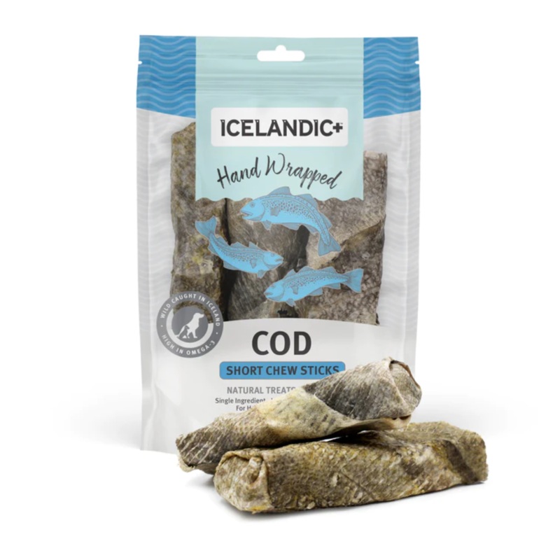 Icelandic+ Hand Wrapped Cod Skin Short 5 Chew Sticks for Dogs 3 Pack